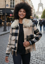 Vilagallo Checked Wool Bomber W/ Fringe