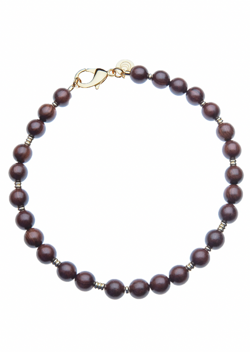 Jane Win Wood & Gold Bead Necklace