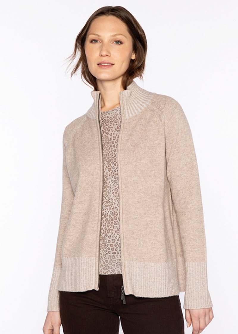 Kinross Plaited Zip Cardigan Taupe/Pearl