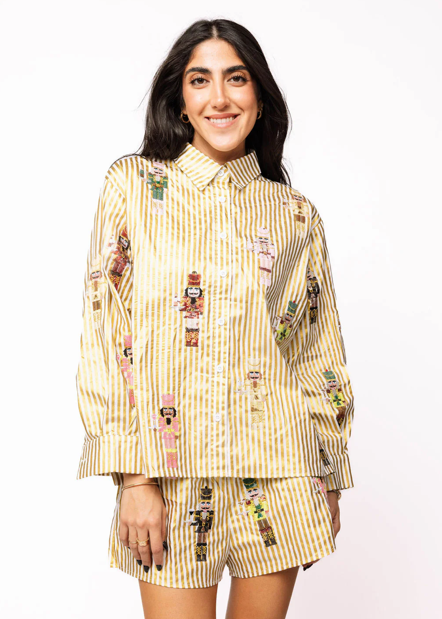 QOS Gold Stripe Cocktail Nutcracker Button Up