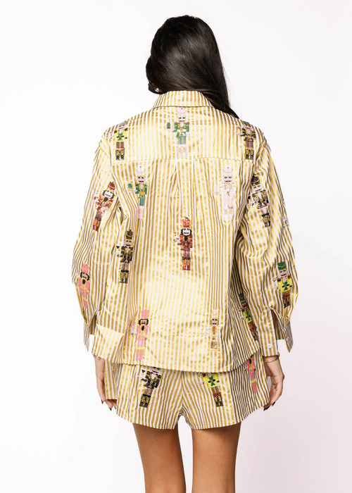 QOS Gold Stripe Cocktail Nutcracker Button Up