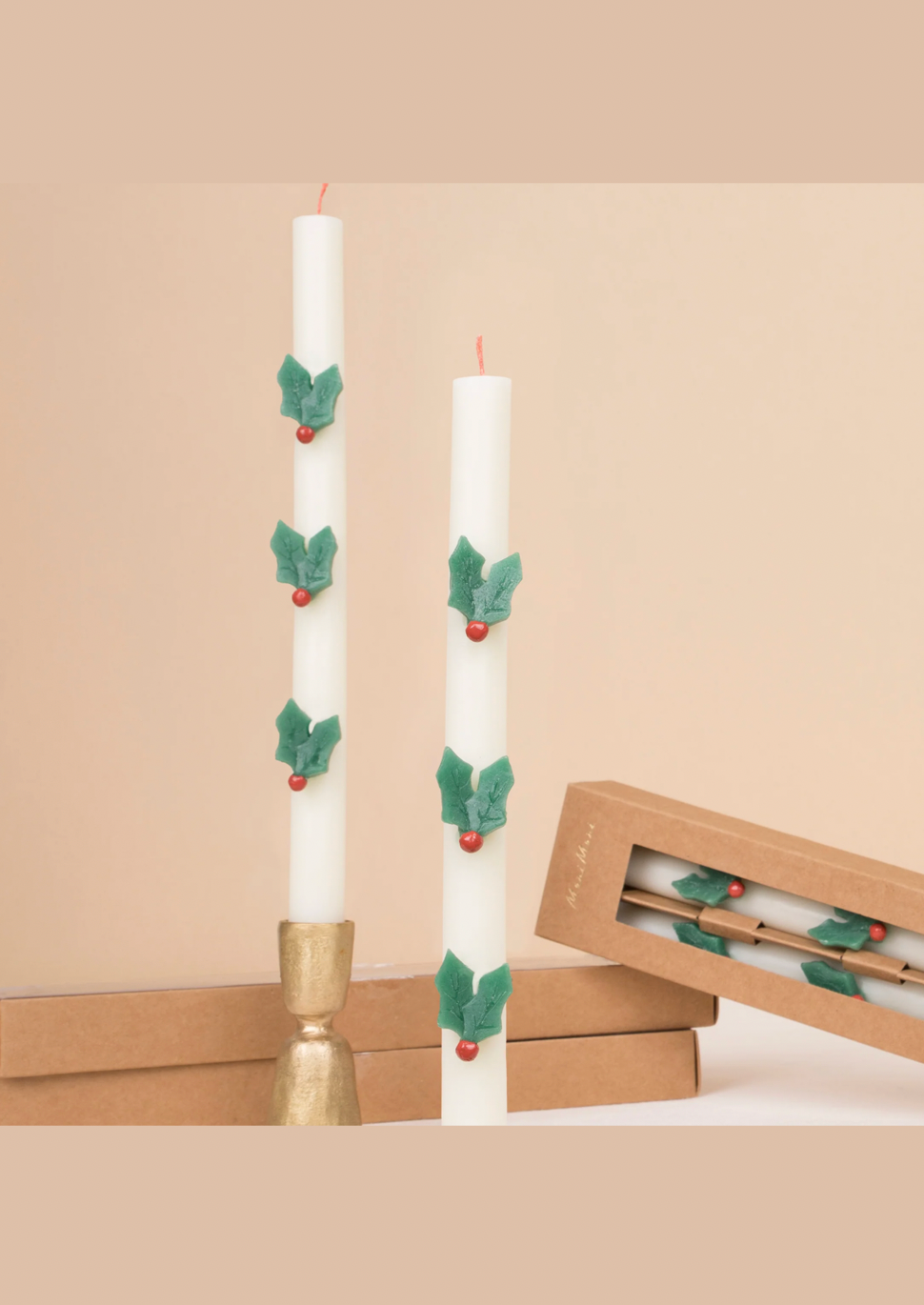 Holly Taper Candles