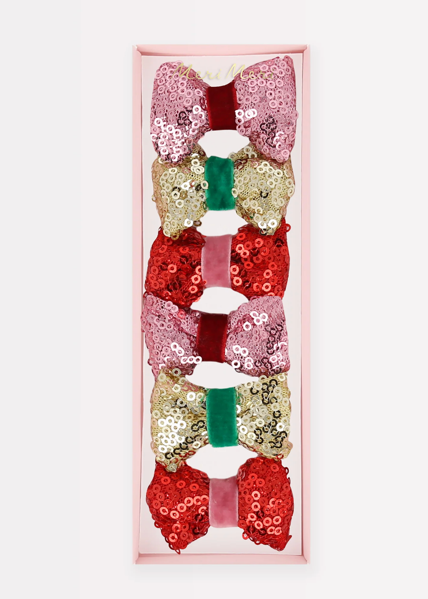 Sequin & Velvet Mini Bow Hairclips