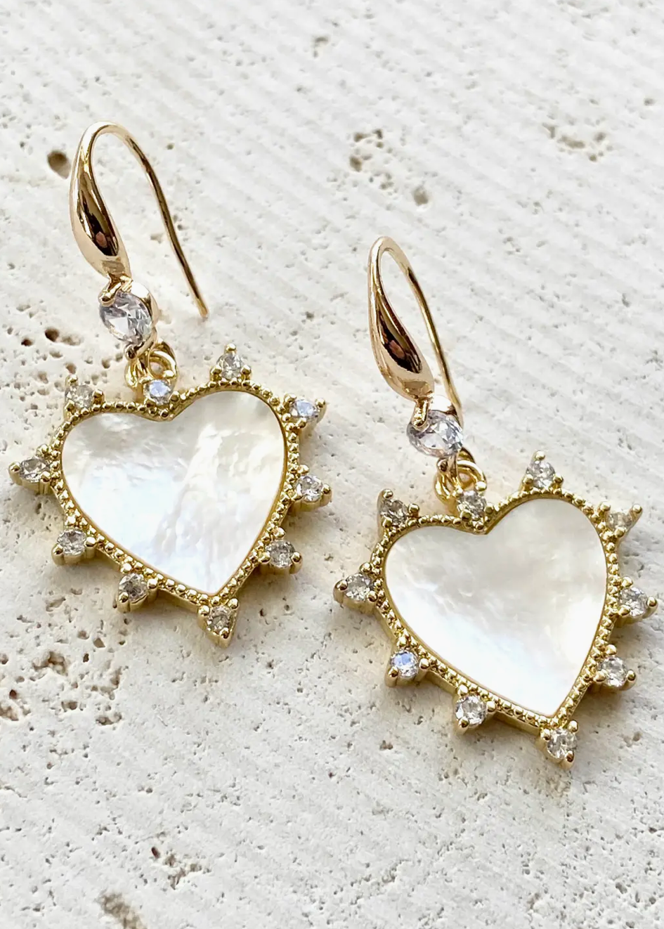 MOP & Crystal Heart Earrings