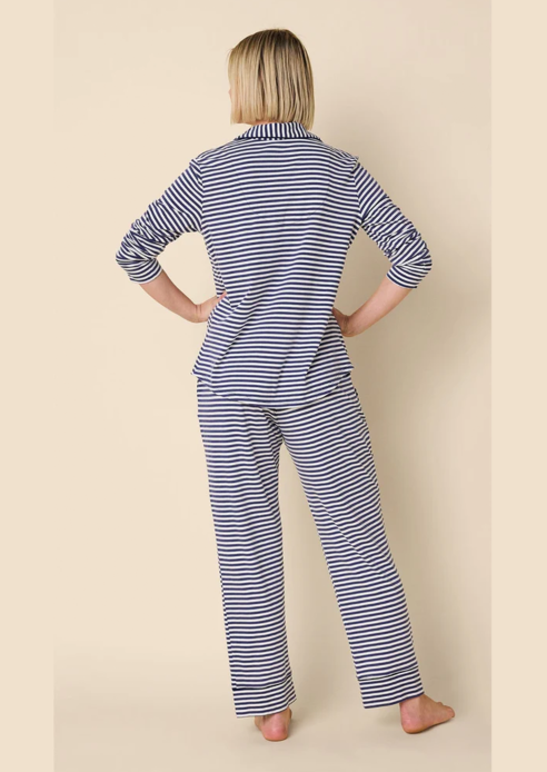 Essential Stripe Pima Knit Long-Sleeved Pajama - Navy