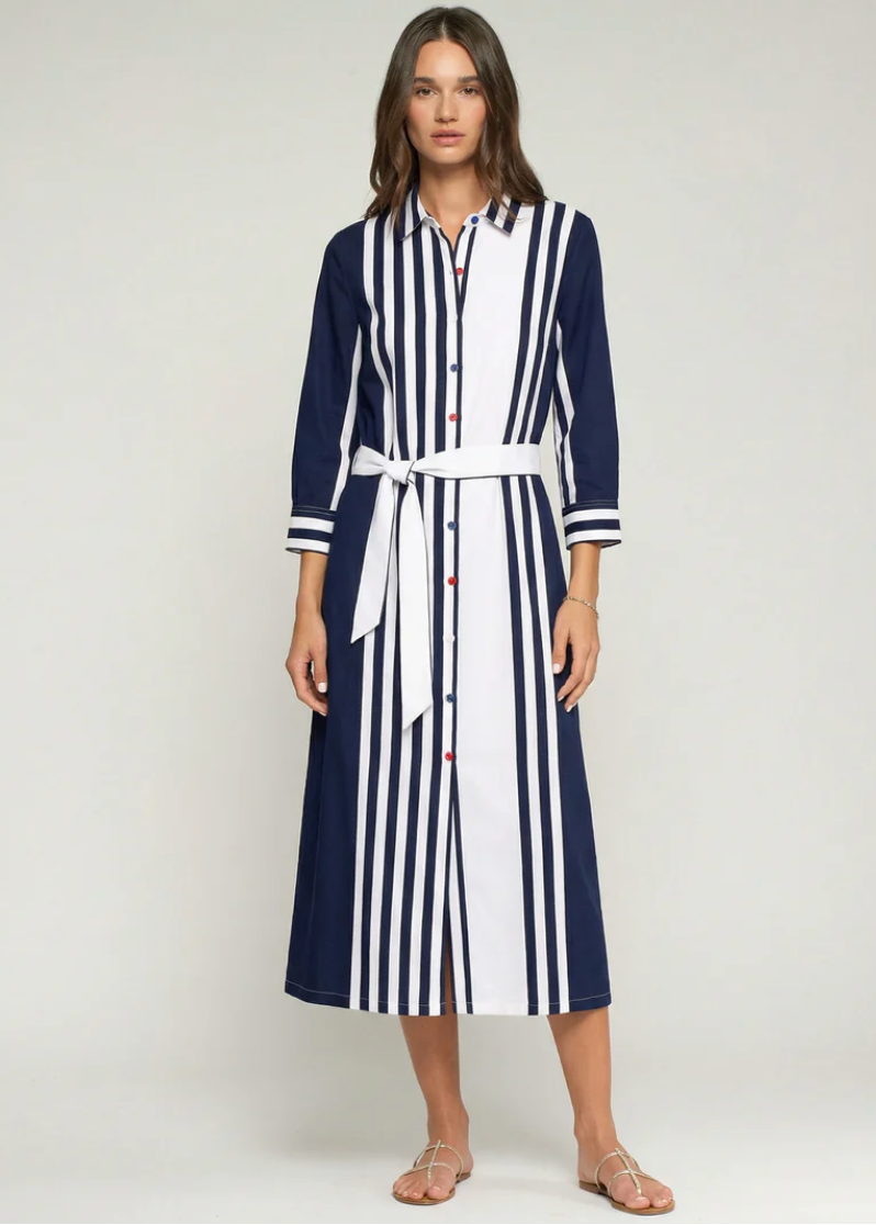 Vilagallo Navy & White Stripe Shirt Dress