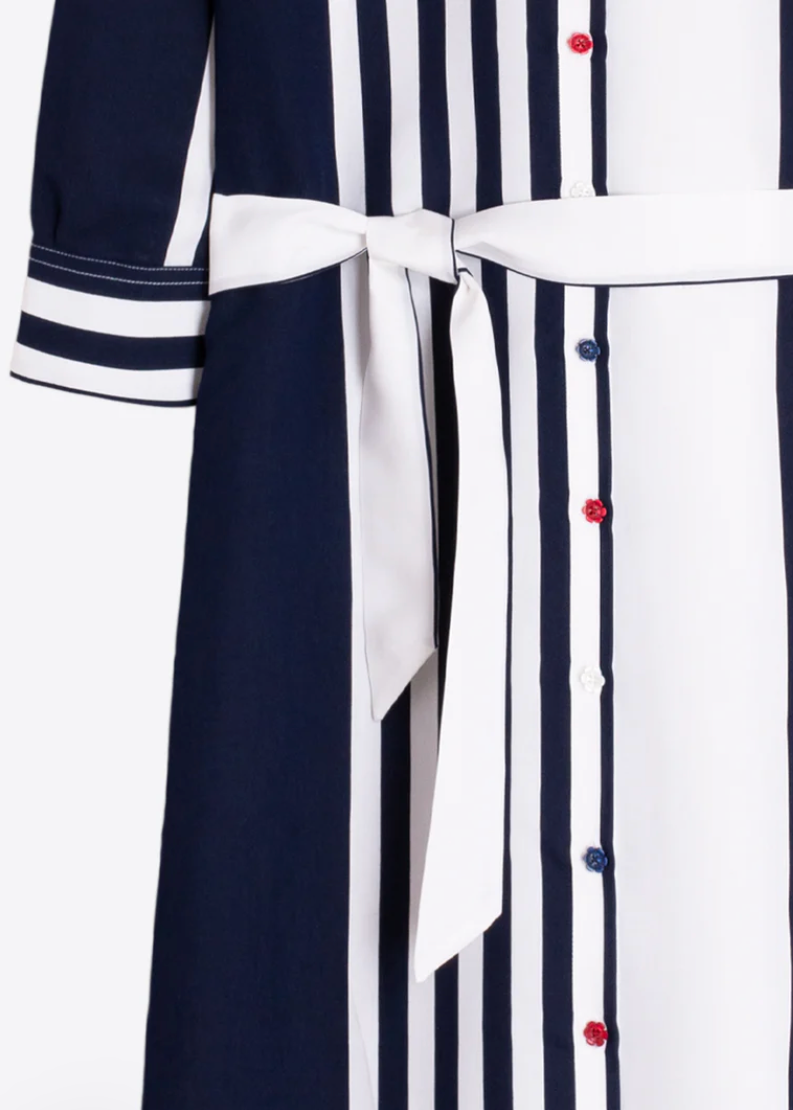 Vilagallo Navy & White Stripe Shirt Dress