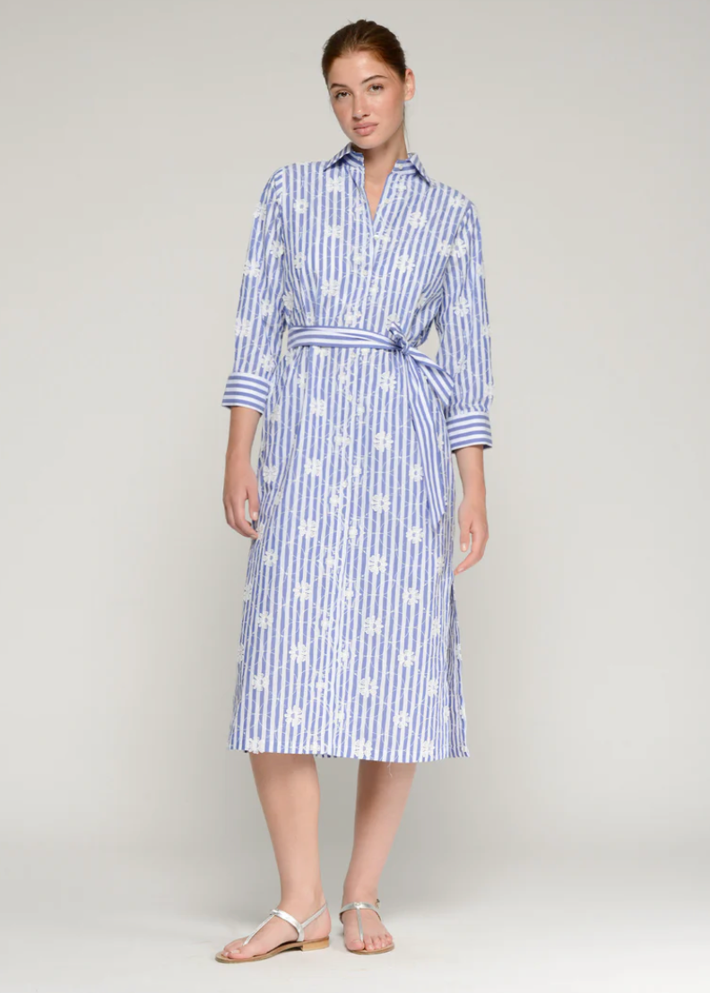 Vilagallo Blue Stripe Floral Dress