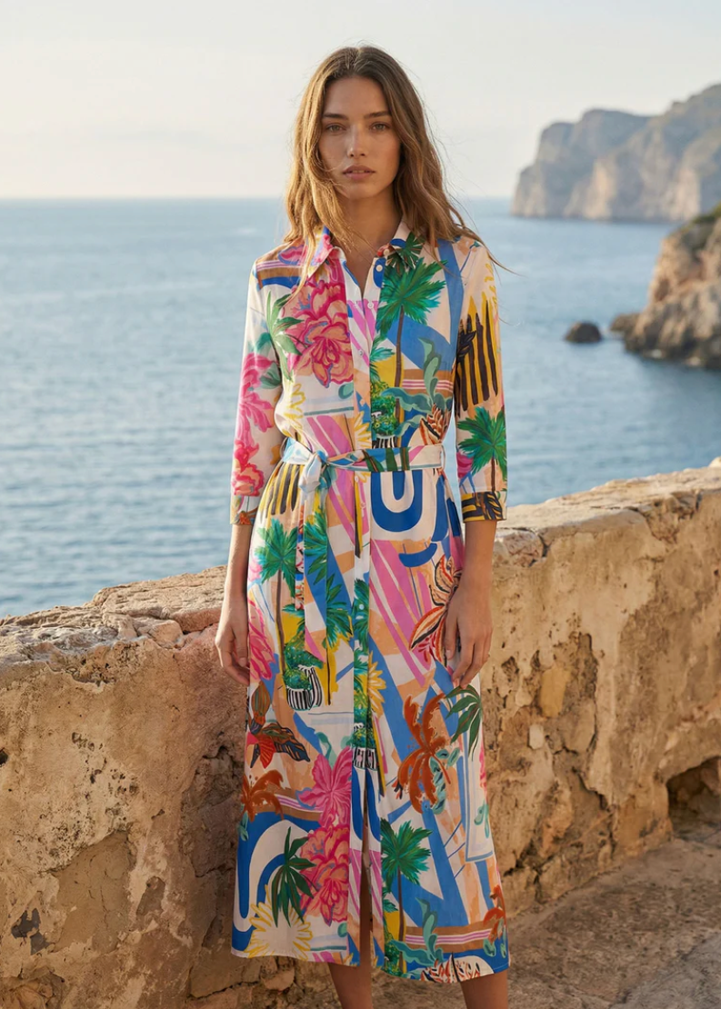 Vilagallo Multi Palm Tree Shirt Dress