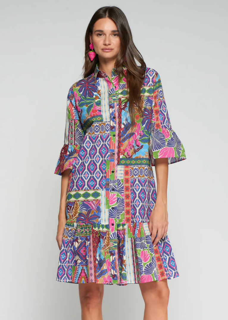 Vilagallo Multi Patchwork Print Dress
