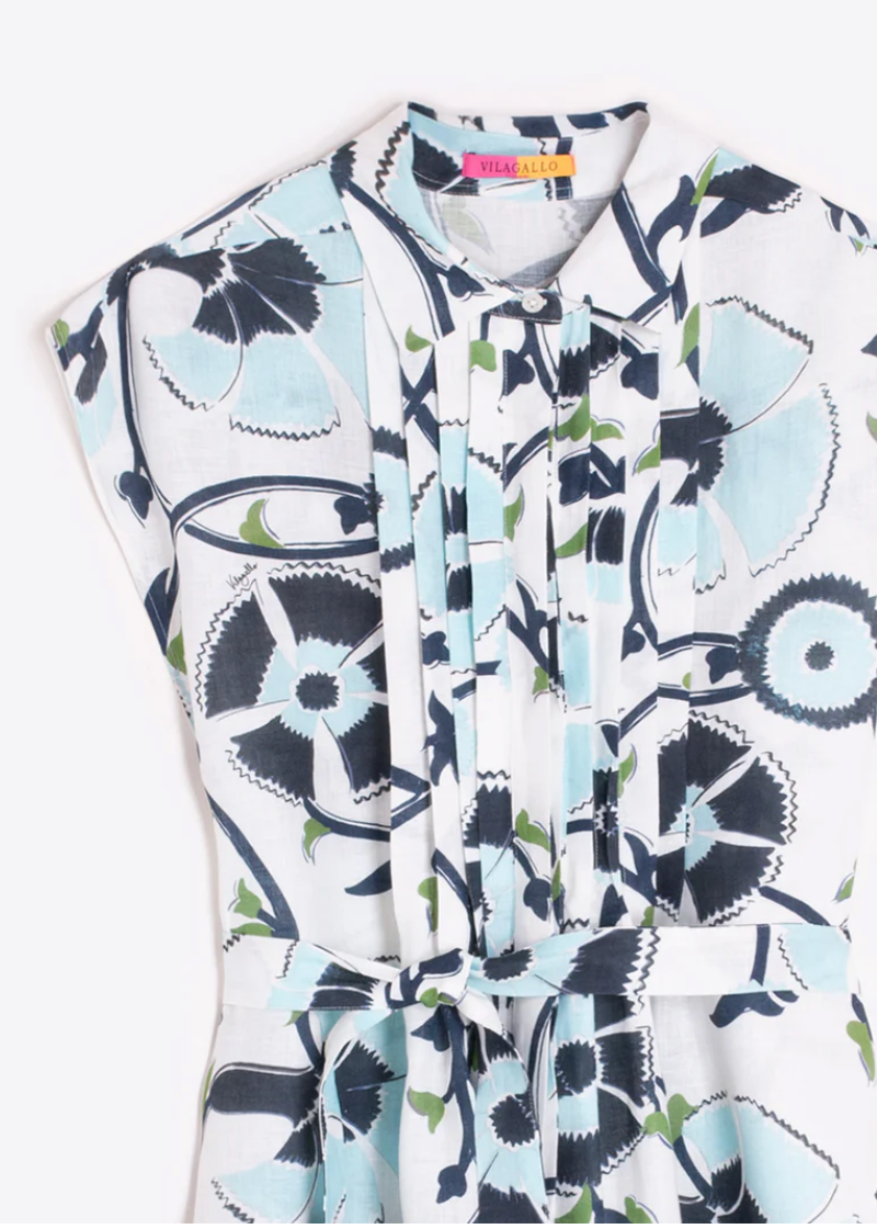Vilagallo Floral Print Linen Dress