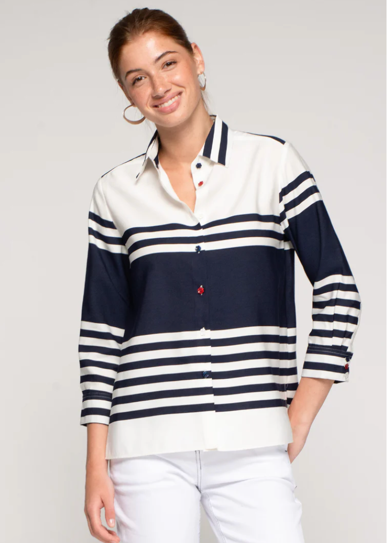 Vilagallo Navy & White Stripe Shirt