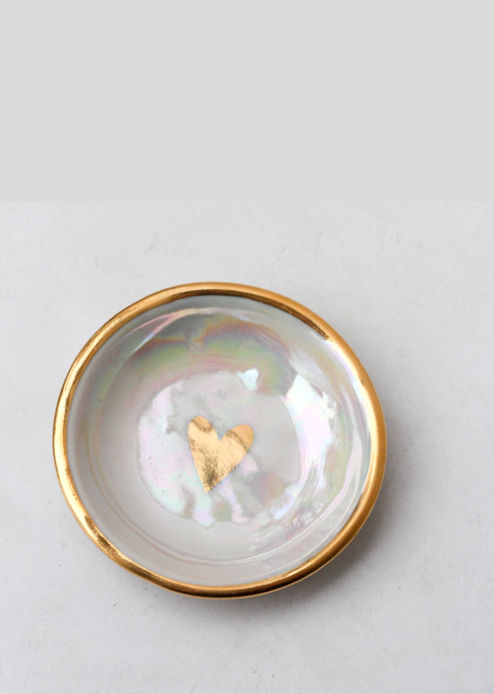 Iridescent Heart Ring Dish with Gold