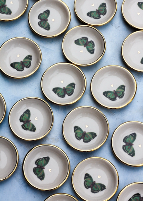 Green Butterfly with Heart Trinket Dish