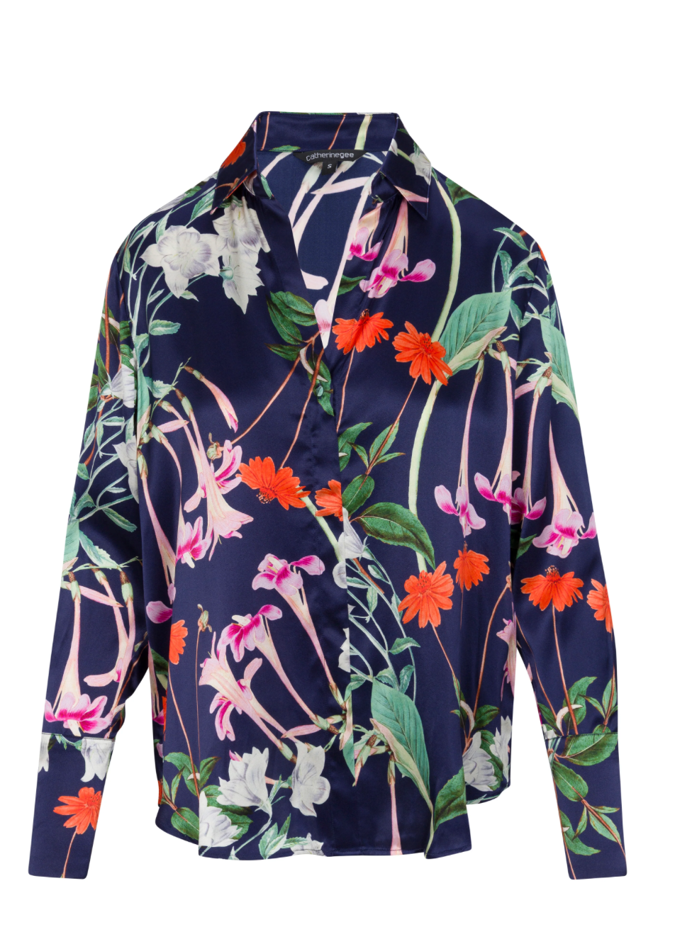 Daria French Cuff Silk Blouse Midnight Bloom