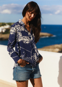 Daria French Cuff Silk Blouse Cosmos Print