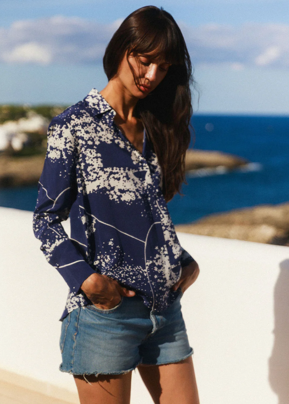 Daria French Cuff Silk Blouse Cosmos Print