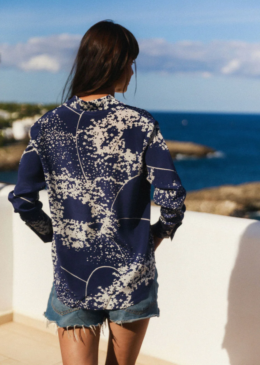 Daria French Cuff Silk Blouse Cosmos Print