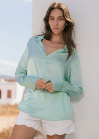Daria French Cuff Silk Blouse Sea Moss