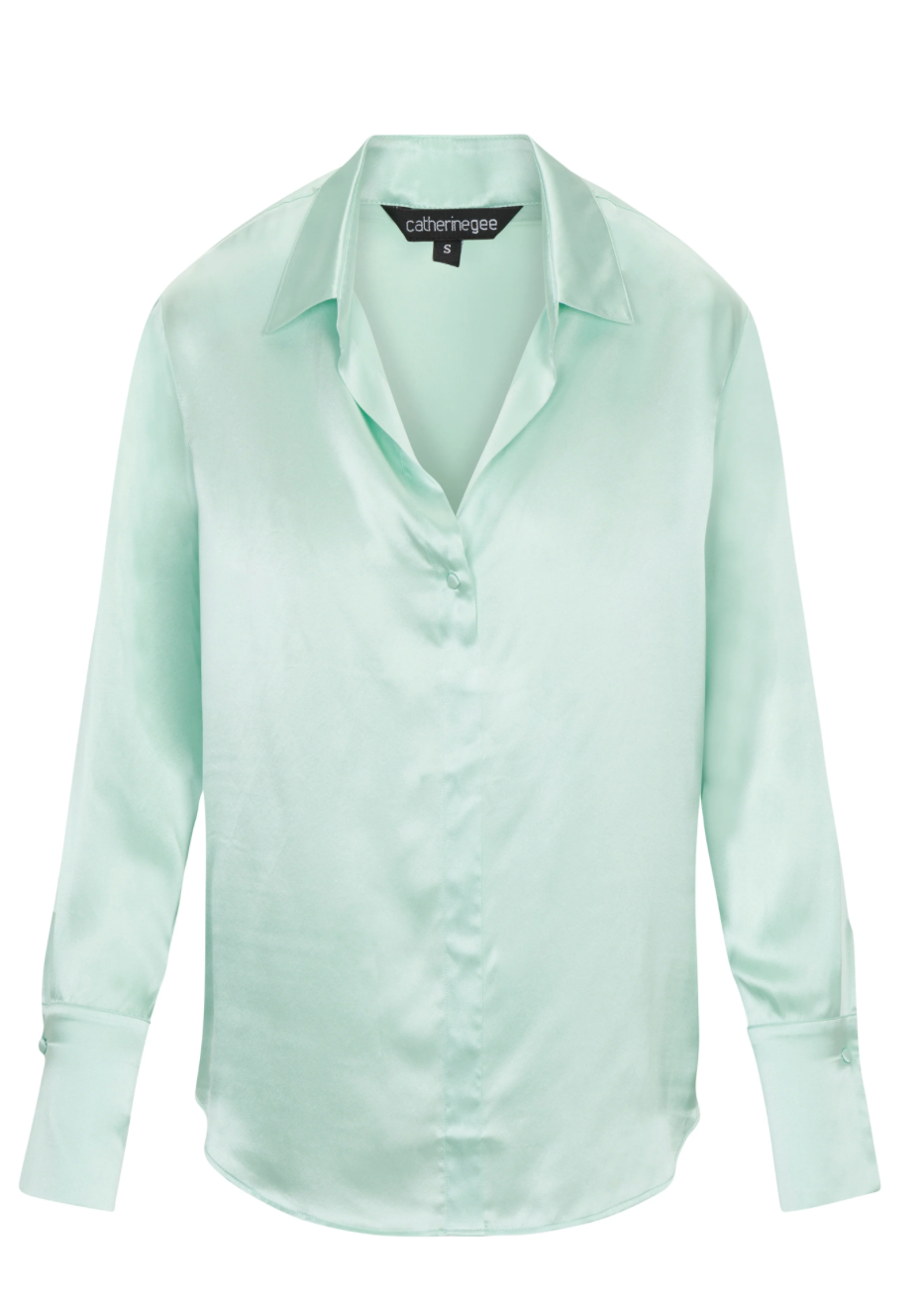 Daria French Cuff Silk Blouse Sea Moss