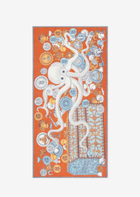 Decorative towel with an octopus design on a white background