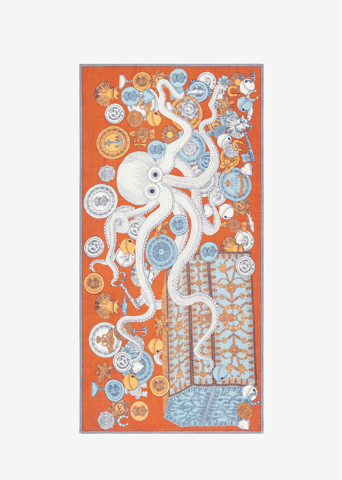 Decorative towel with an octopus design on a white background