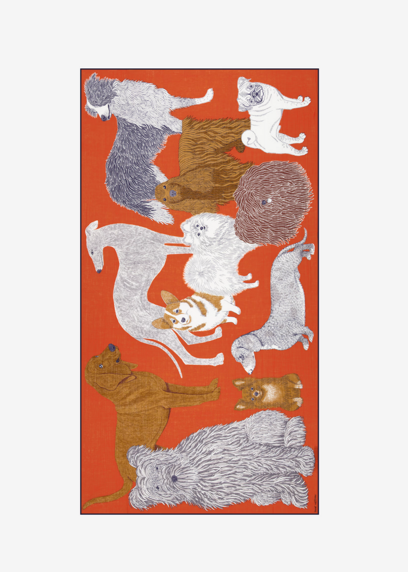 Decorative towel with embroidered animals on a red background