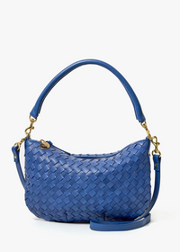 Clare V Petit Moyen French Blue Diagonal Woven