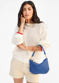Clare V Petit Moyen French Blue Diagonal Woven