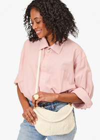 Clare V Petit Moyen Cream Woven Checker