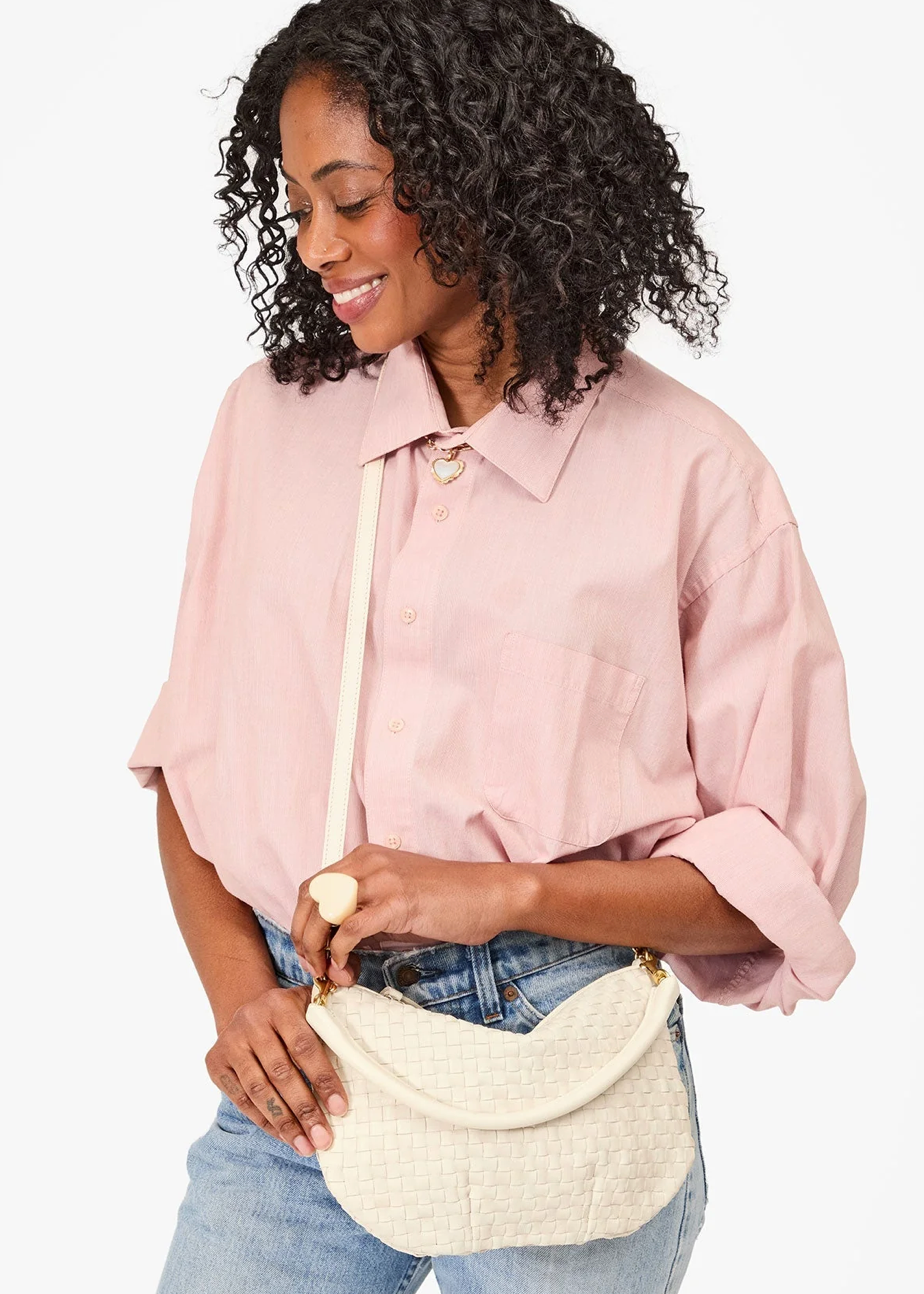 Clare V Petit Moyen Cream Woven Checker