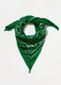 Green bandana with white patterns on a white background