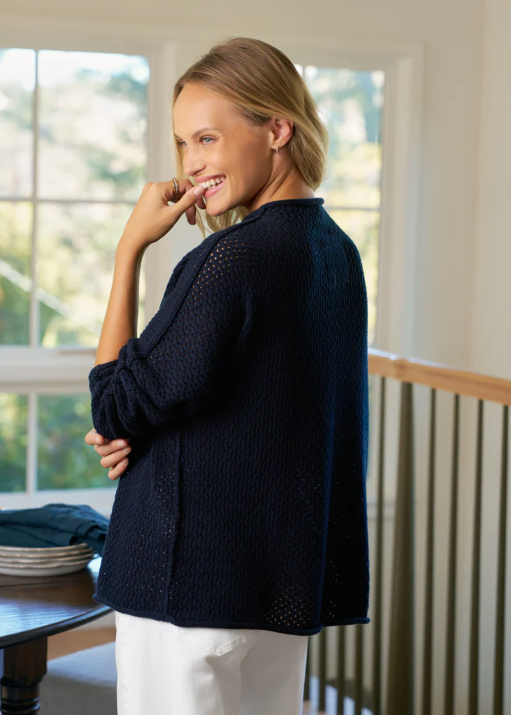 F&E Monterey Pointelle Sweater Marine