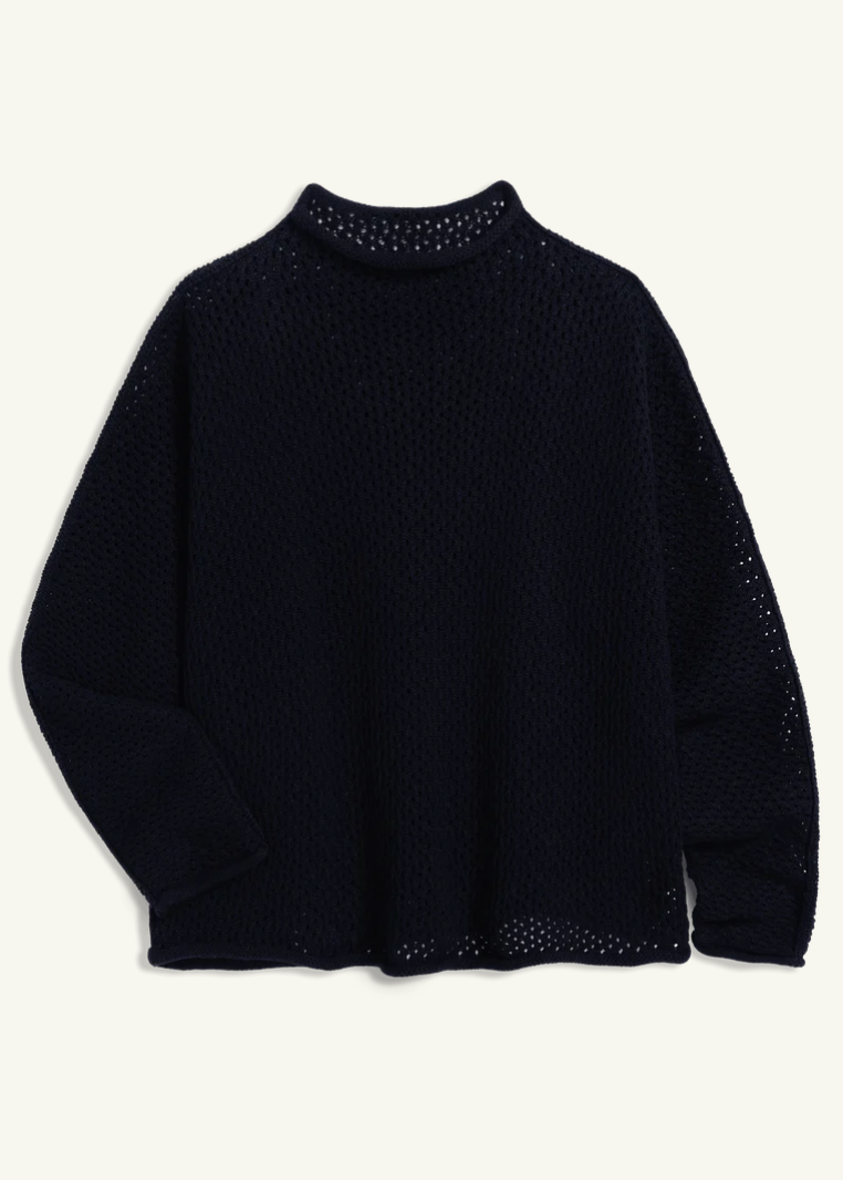 F&E Monterey Pointelle Sweater Marine