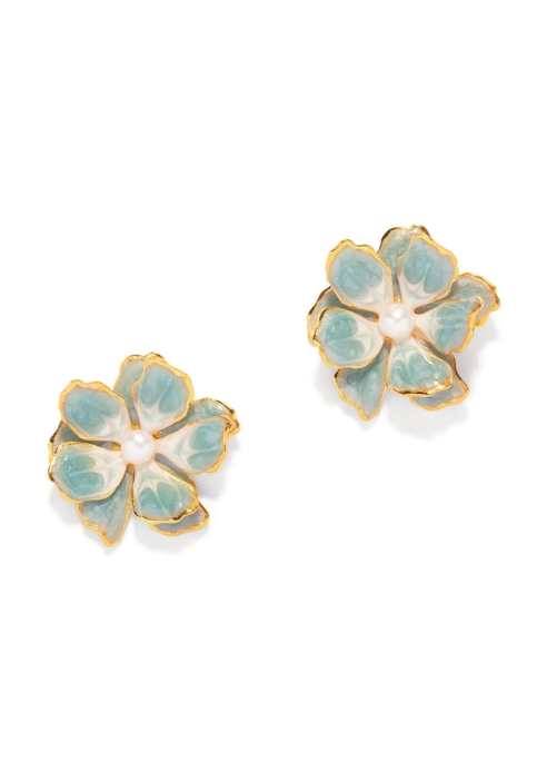 Small Double Floral Earrings in Dusty Blue