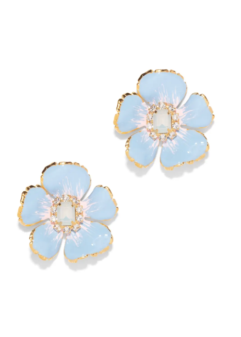 Small Floral Earrings in Light Blue White Opal