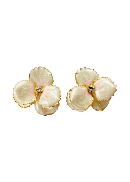 Pearl and PInk Pansy Stud Earrings