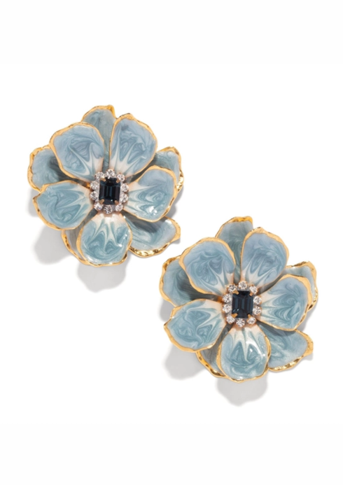 Large Jewel Box Floral Earrings in Dusty Blue