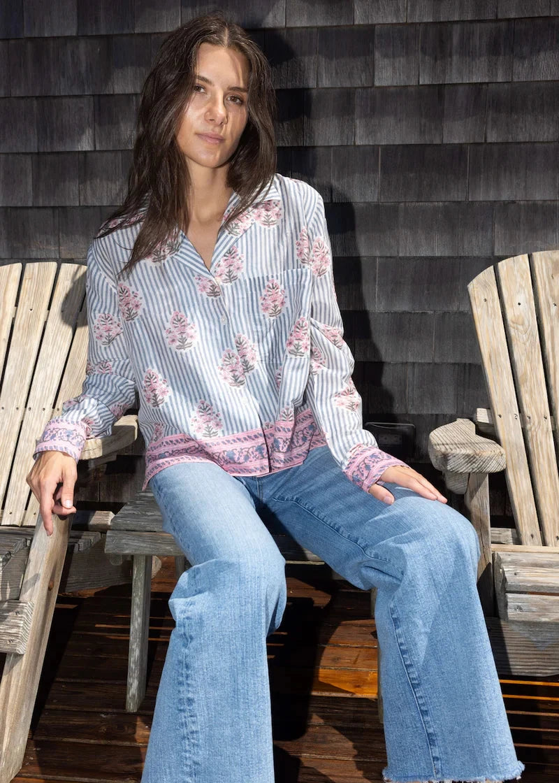 Evelyn Blouse Blush Stripe