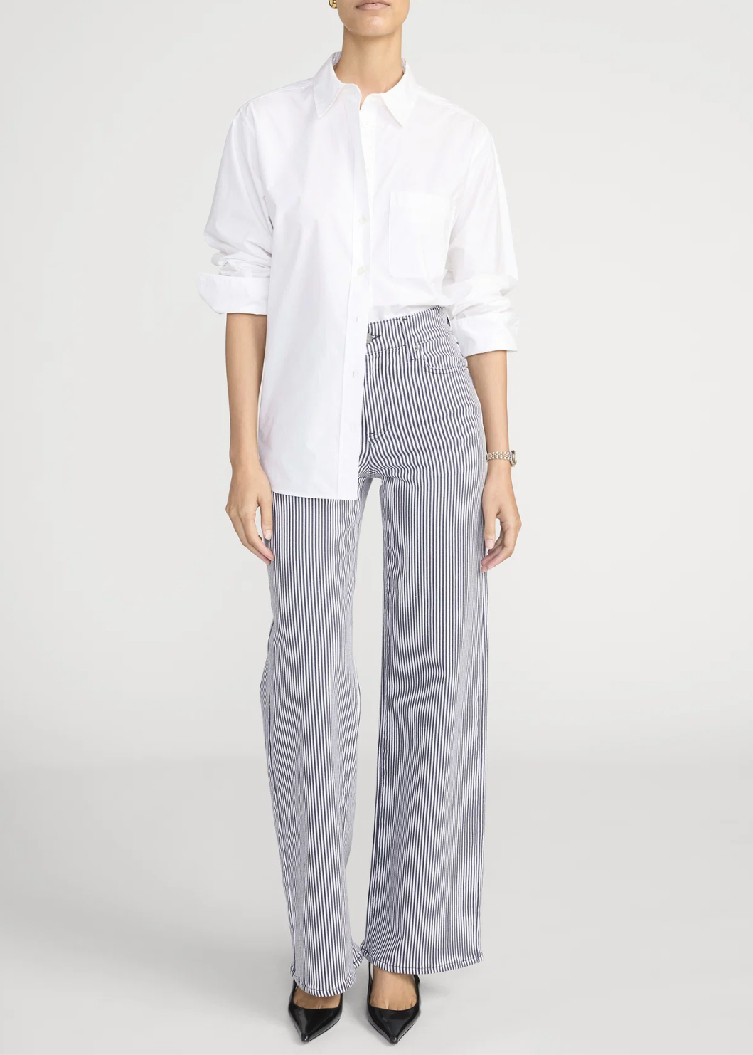 FRAME Le Slim Palazzo Navy Stripe