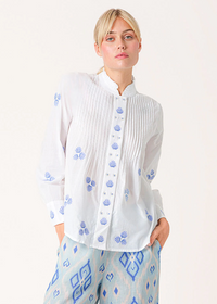 Nevis Mint Blouse Blue Shells Embroidery