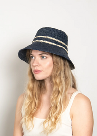 Ensley Raffia Bucket in Navy