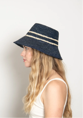 Ensley Raffia Bucket in Navy