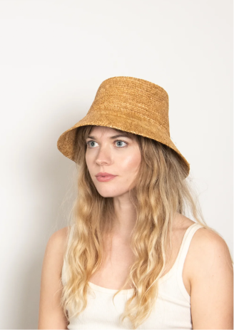 Tali Straw Bucket Hat in Camel