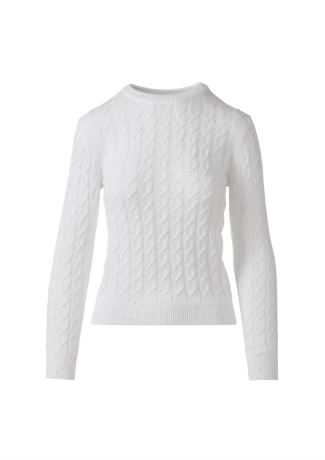 Kinross Sequin Cable Crew White