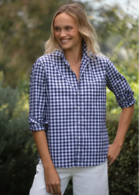 F&E Eileen Navy Gingham Button-Up