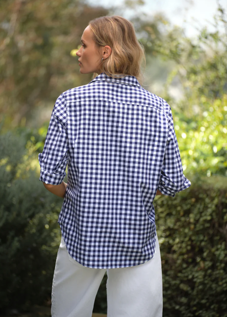 F&E Eileen Navy Gingham Button-Up