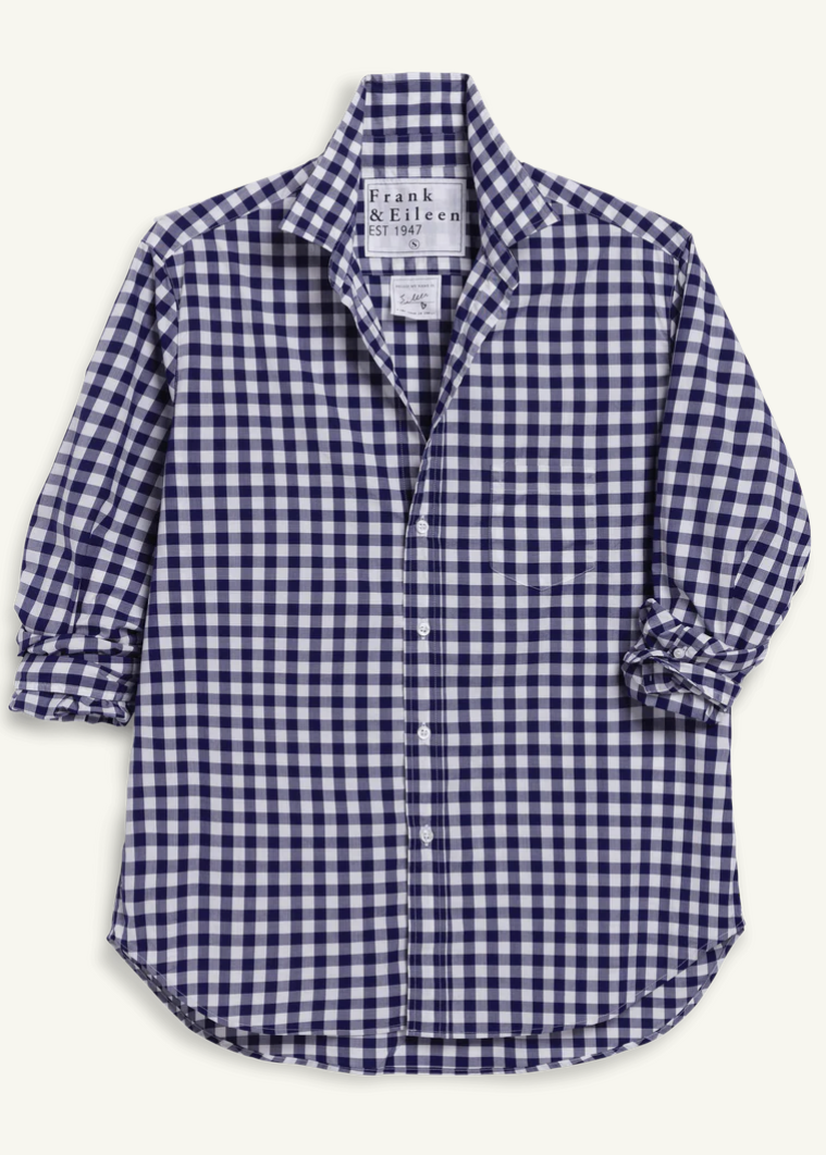 F&E Eileen Navy Gingham Button-Up