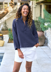 F&E Gabi Navy Linen Popover