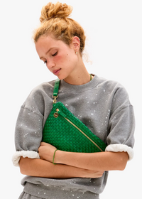 Clare V Grande Fanny Grass Woven Checker